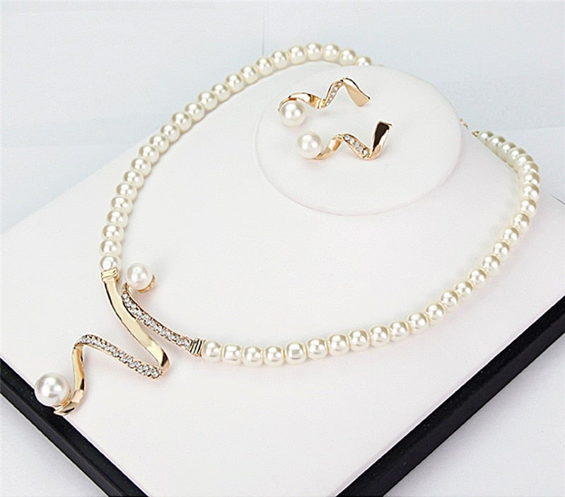 Elegant Pearl Necklace + Earrings Set