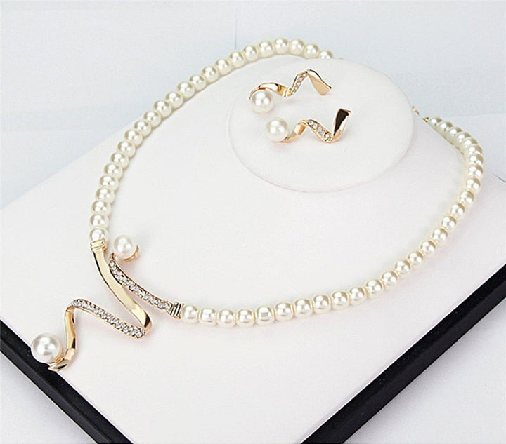 Elegant Pearl Necklace + Earrings Set