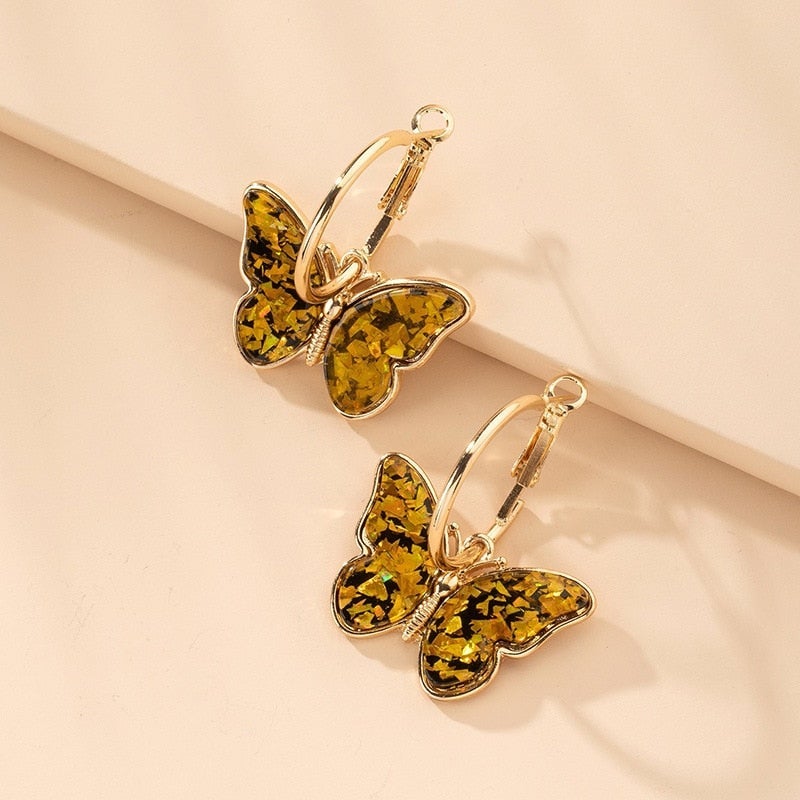 Earrings with Multicoloured Butterflies in Gold