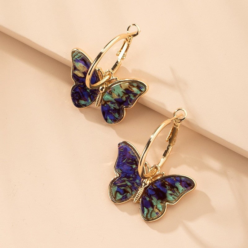 Earrings with Multicoloured Butterflies in Gold