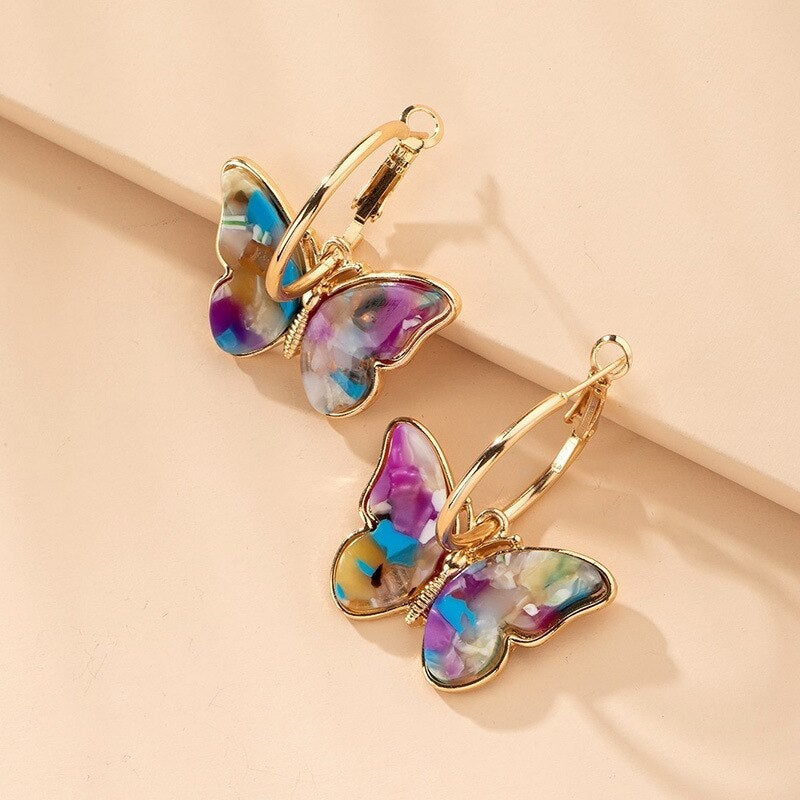 Multicoloured Butterfly Hoop Earrings