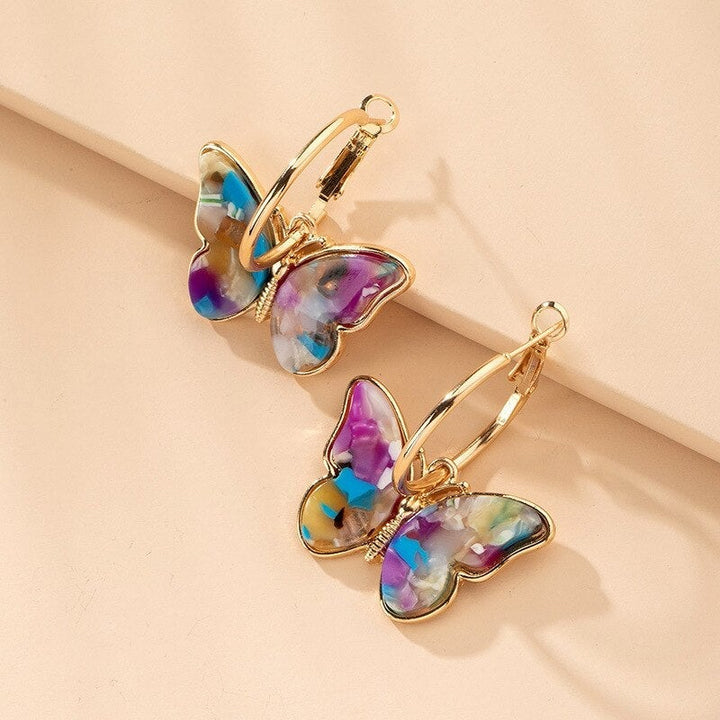Multicoloured Butterfly Hoop Earrings