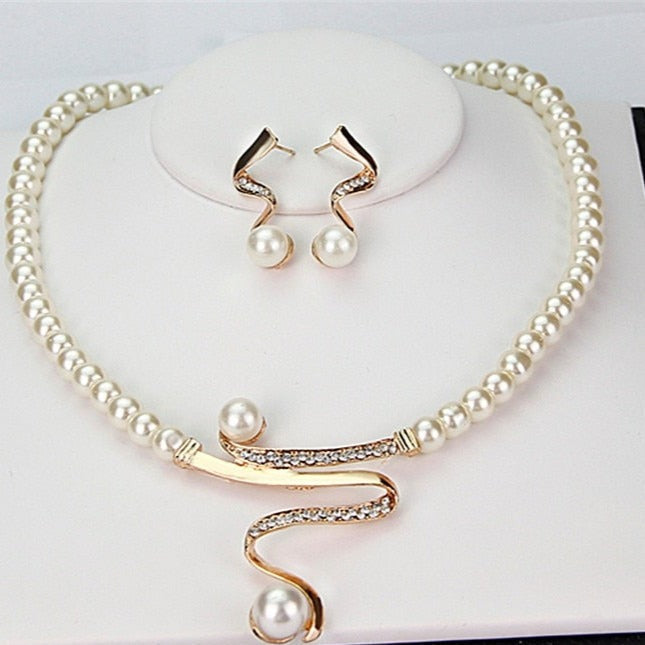 Elegant Pearl Necklace + Earrings Set