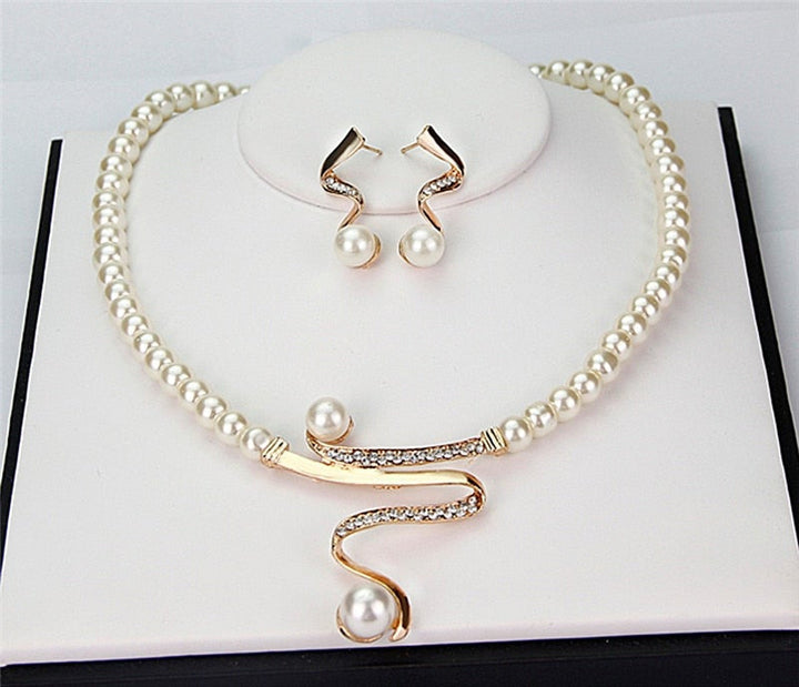 Elegant Pearl Necklace + Earrings Set