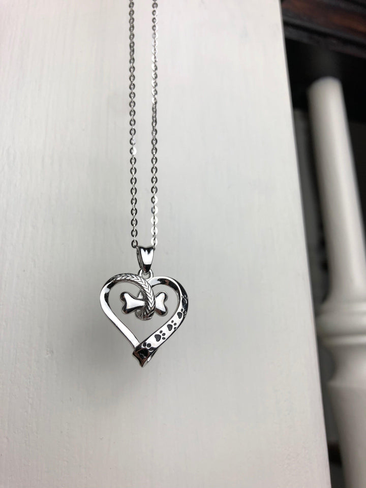 Dog Paw and Heart Necklace