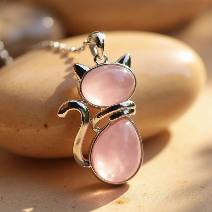 Necklace with Cat Pendant made of Natural Stone