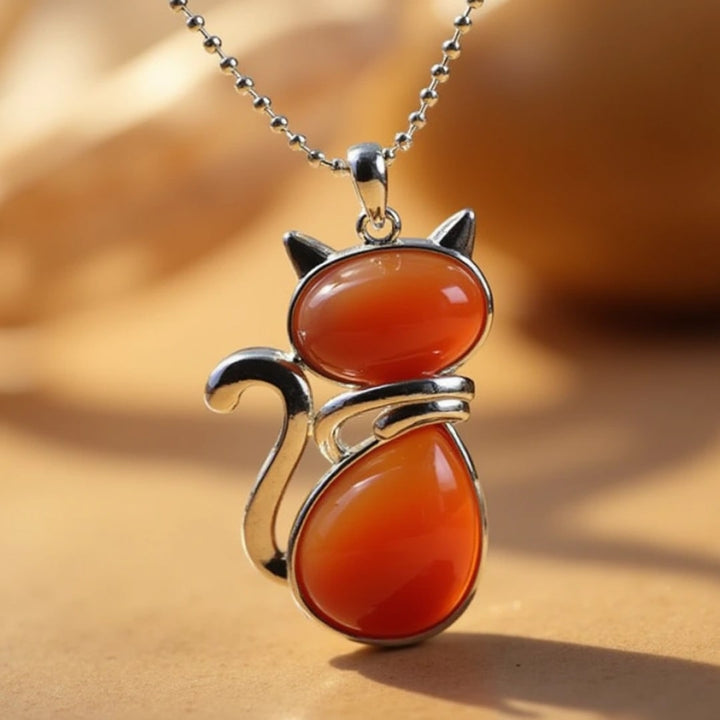 Necklace with Cat Pendant made of Natural Stone