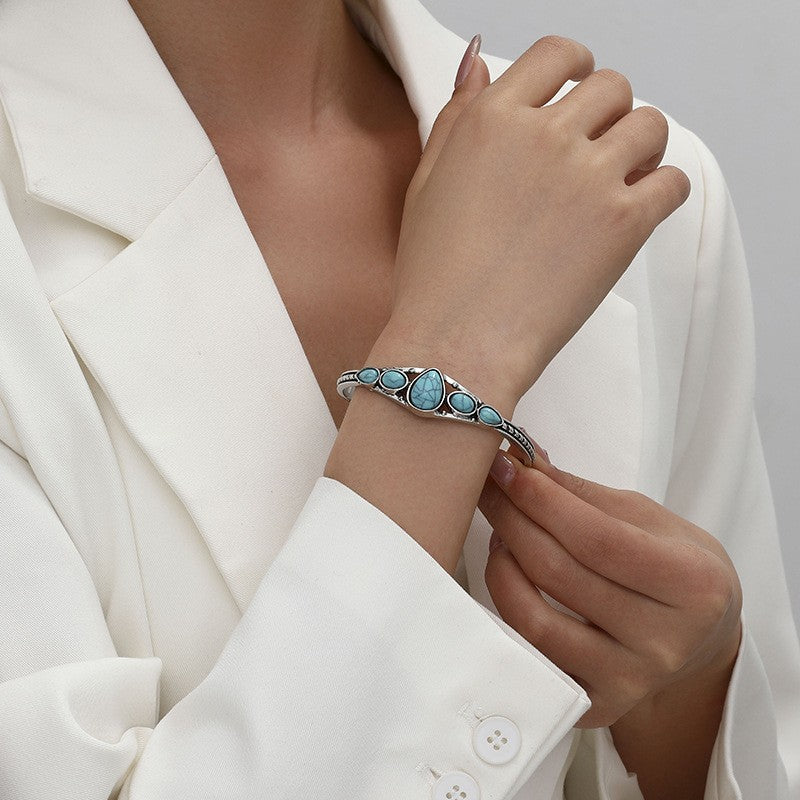 Turquoise Teardrop Open Bracelet