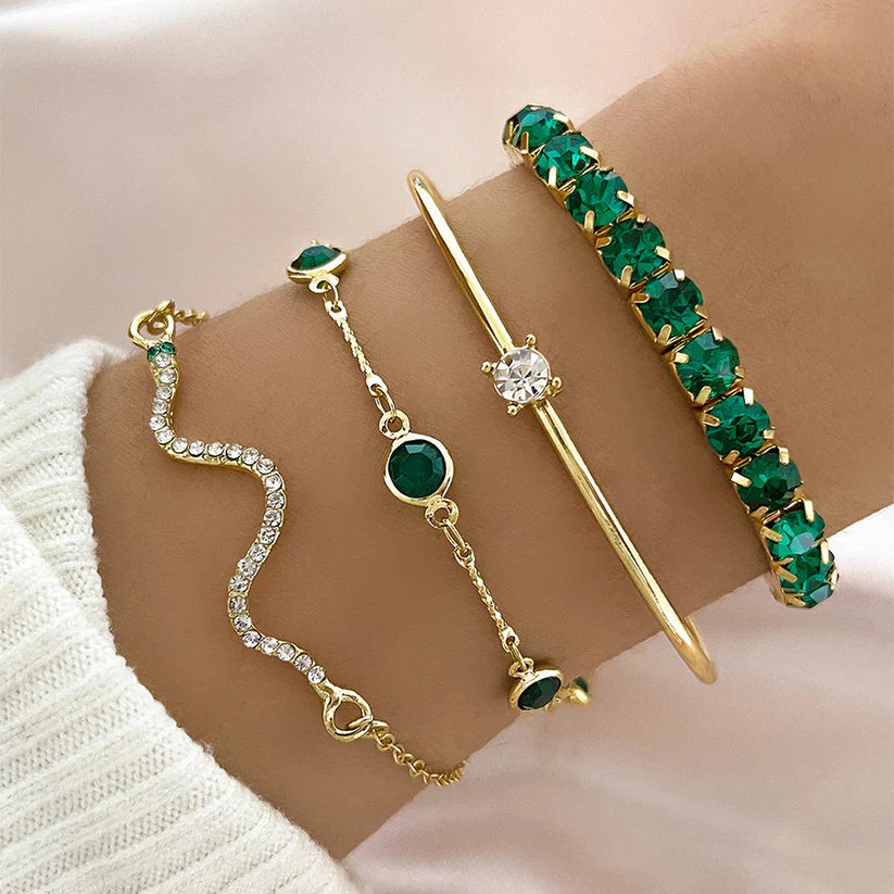 Pure Emerald Bracelet Set | Gold