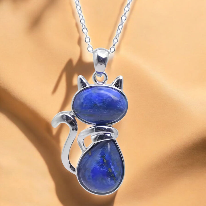 Necklace with Cat Pendant made of Natural Stone