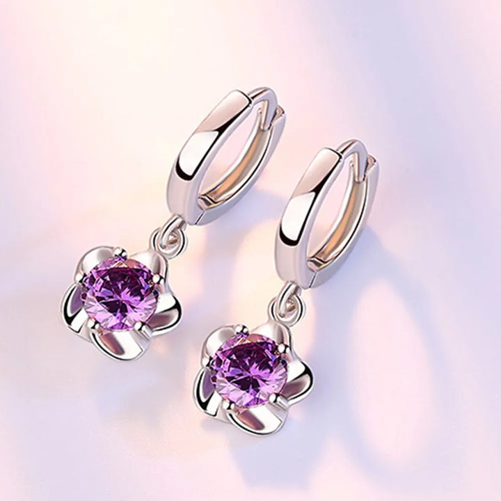 Earrings with Purple and White Zircons