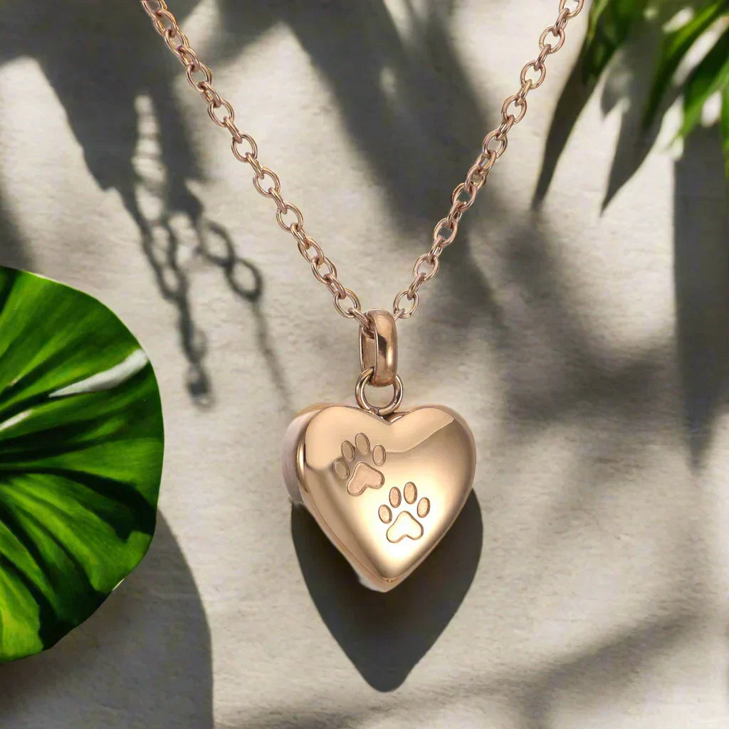 Memorial Necklace for Pets – Heart-Shaped Pendant with Paw Print