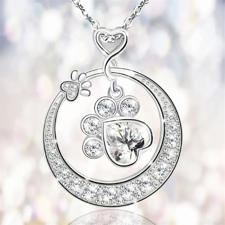 Cute Paw Print Necklace with Cubic Zirconia