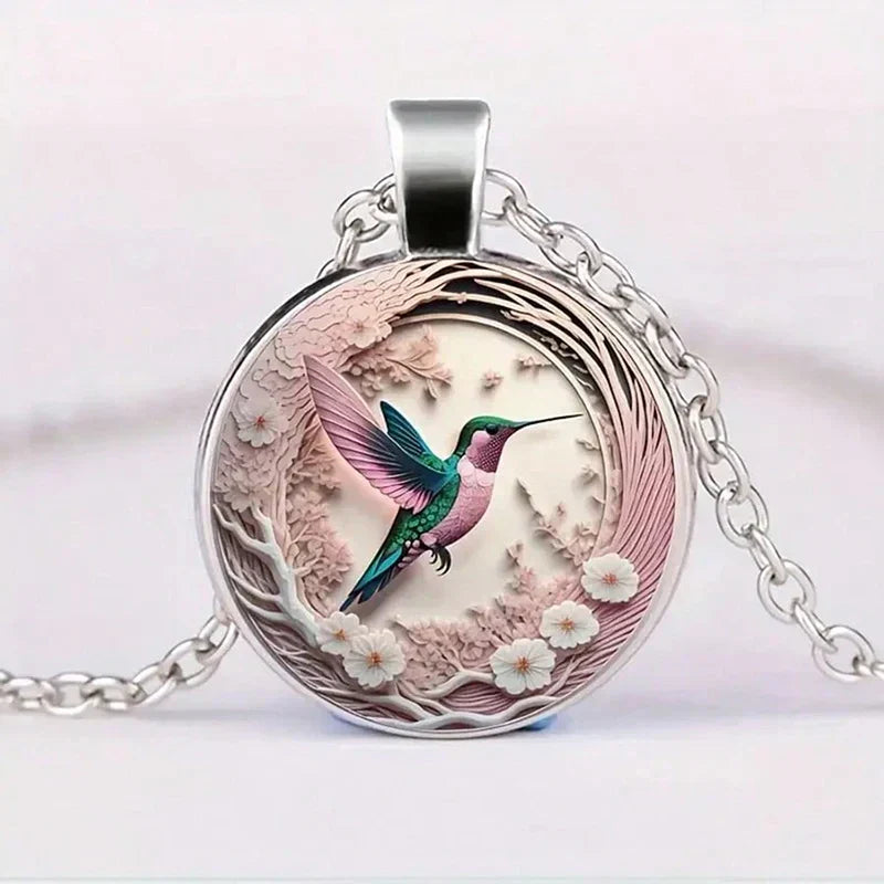 Necklace with Hummingbird Pendant and Dome