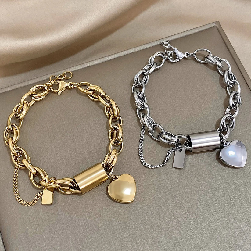 Thick Bracelet with Heart | Gold