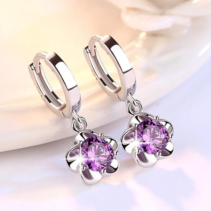 Earrings with Purple and White Zirconia