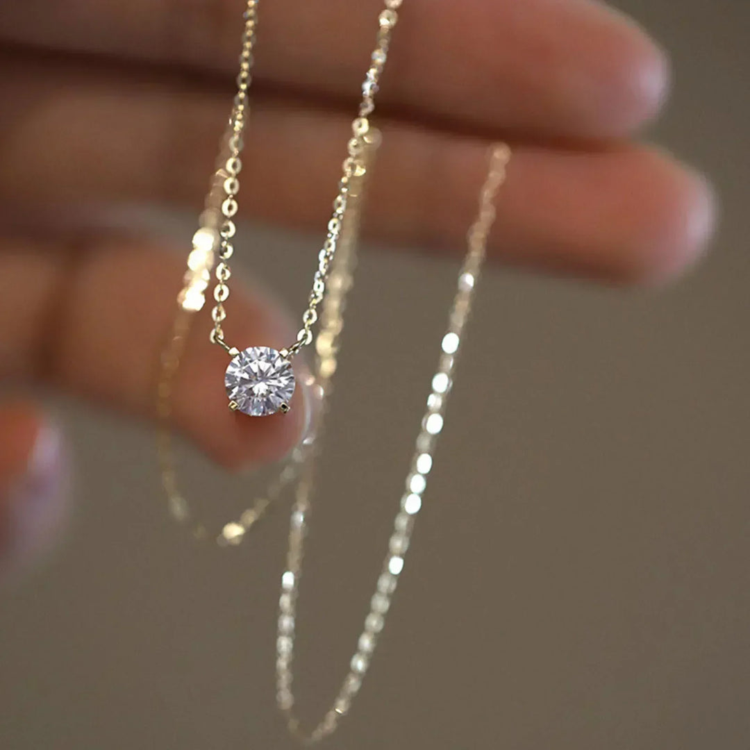 Sterling Silver Necklace with Gold Plating and Zircon