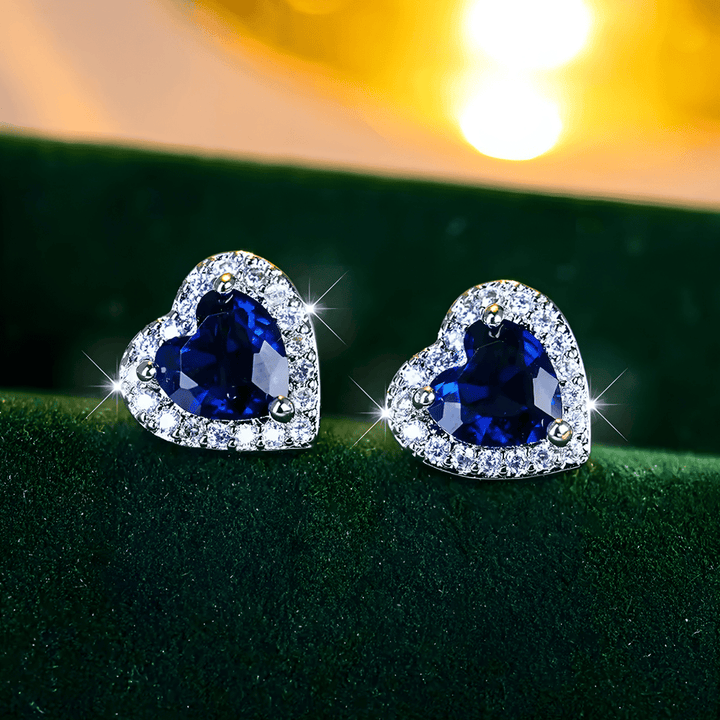 Sapphire Heart Stud Earrings