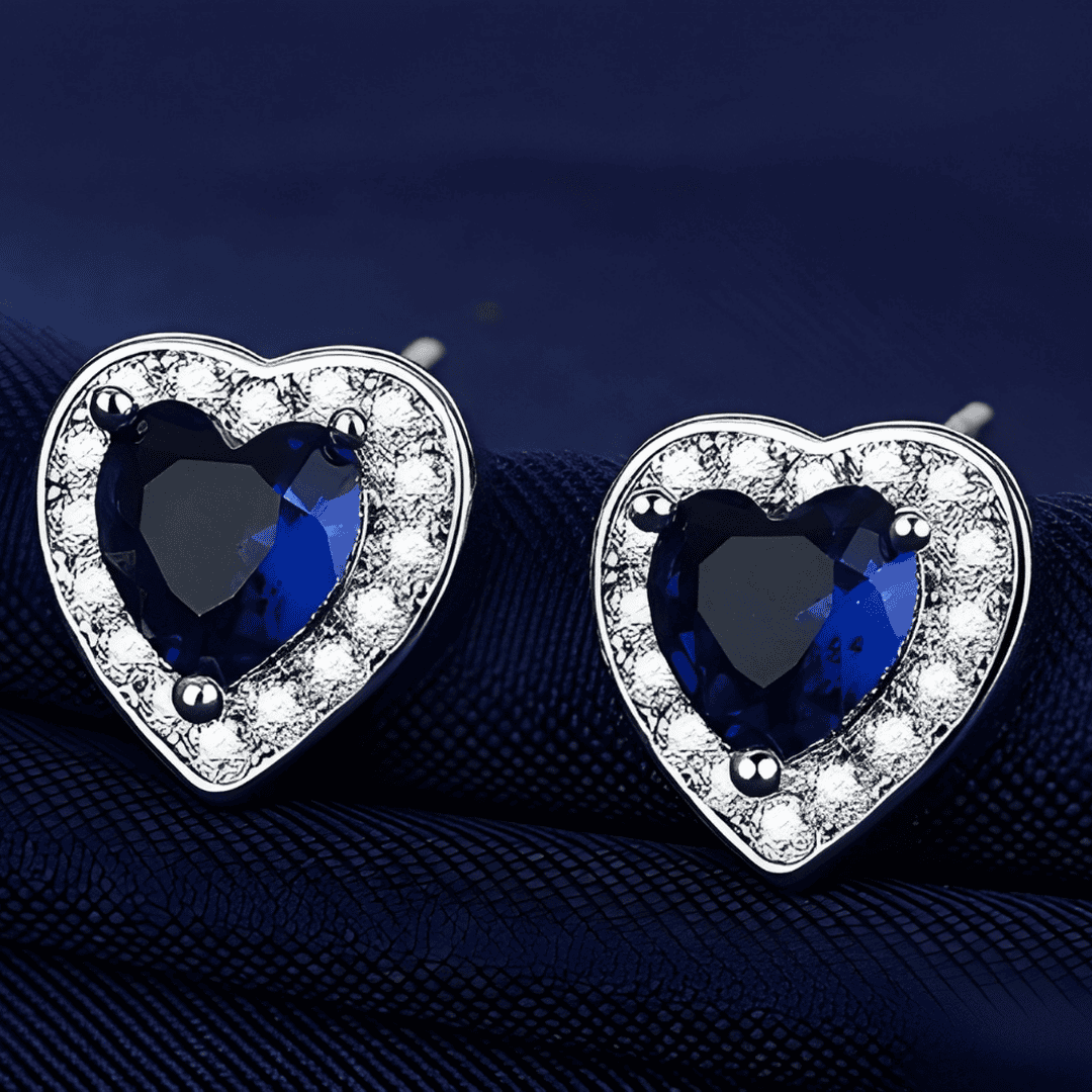 Sapphire Heart Stud Earrings