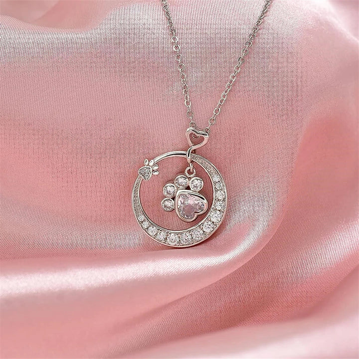 Cute Paw Print Necklace with Cubic Zirconia