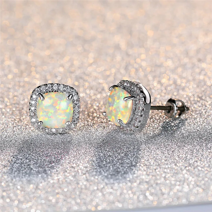 Elegant Earrings with Round White Fire Opal