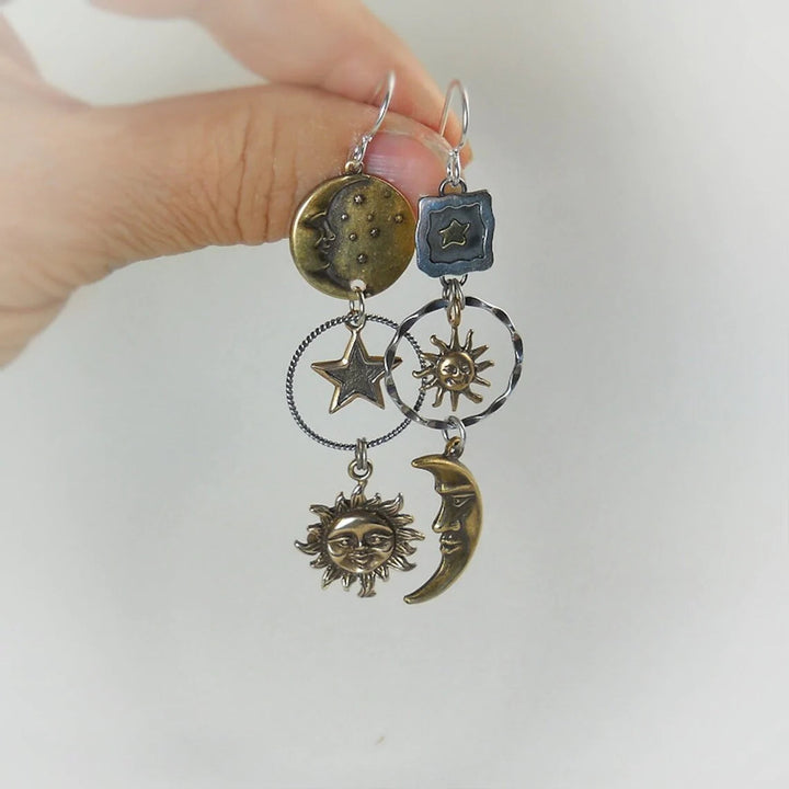 Earrings with Sun and Moon Pendant