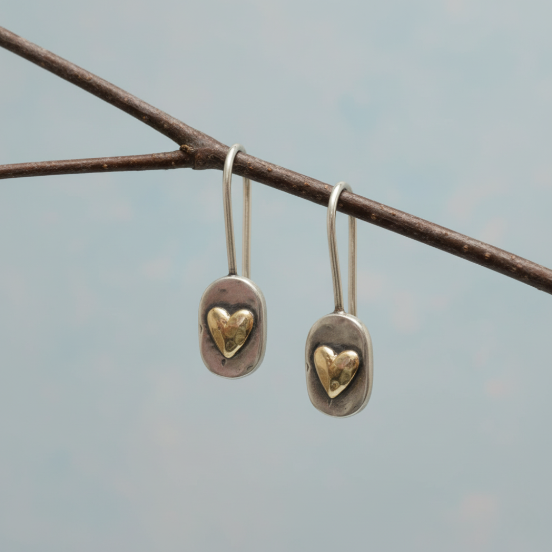 Vintage Silver and Gold Heart-Shaped Earrings
