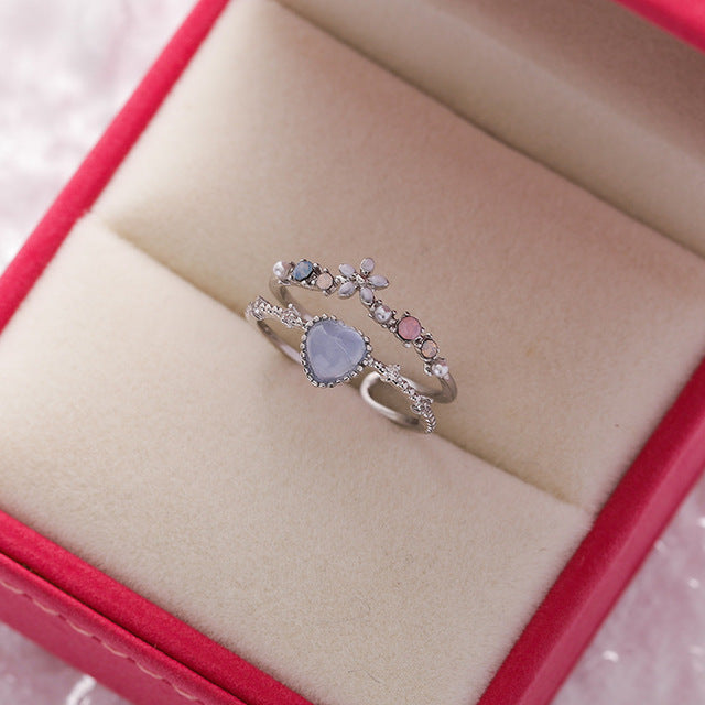 Adjustable Blue Stone Ring with Zirconia in Sterling Silver