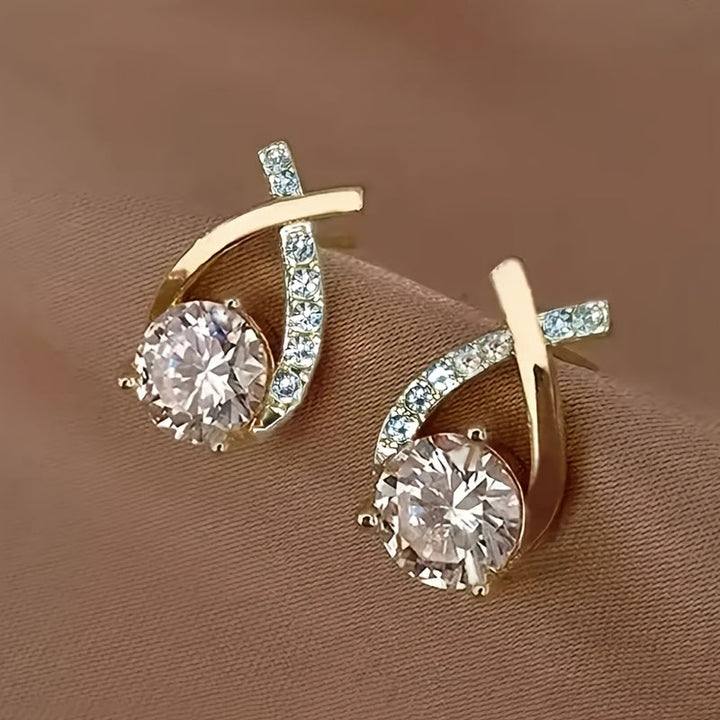 Stud earrings with cross and zirconia