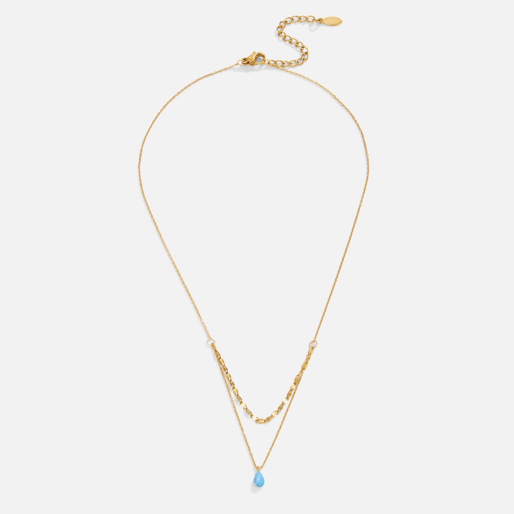 Layered necklace with blue opal drop