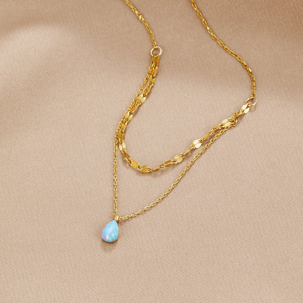Layered necklace with blue opal drop