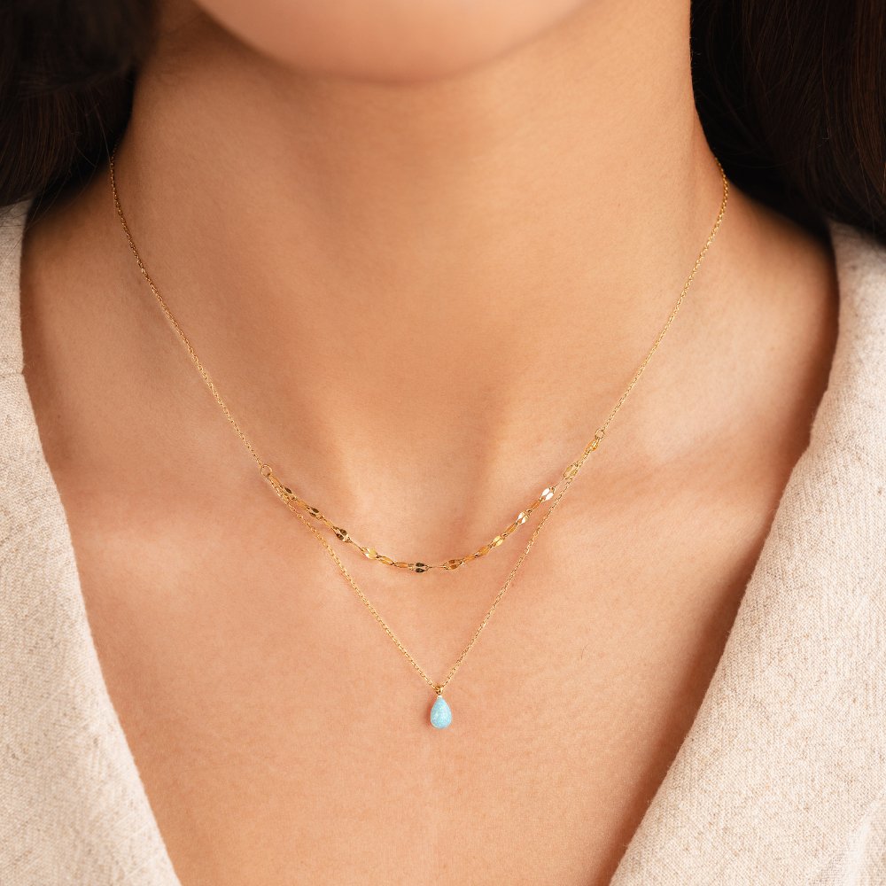 Layered necklace with blue opal drop