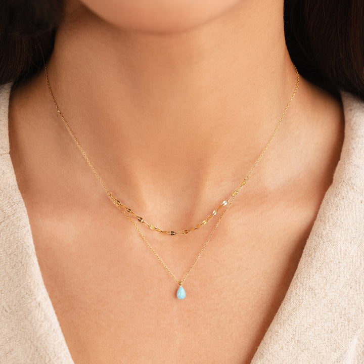 Layered necklace with blue opal drop