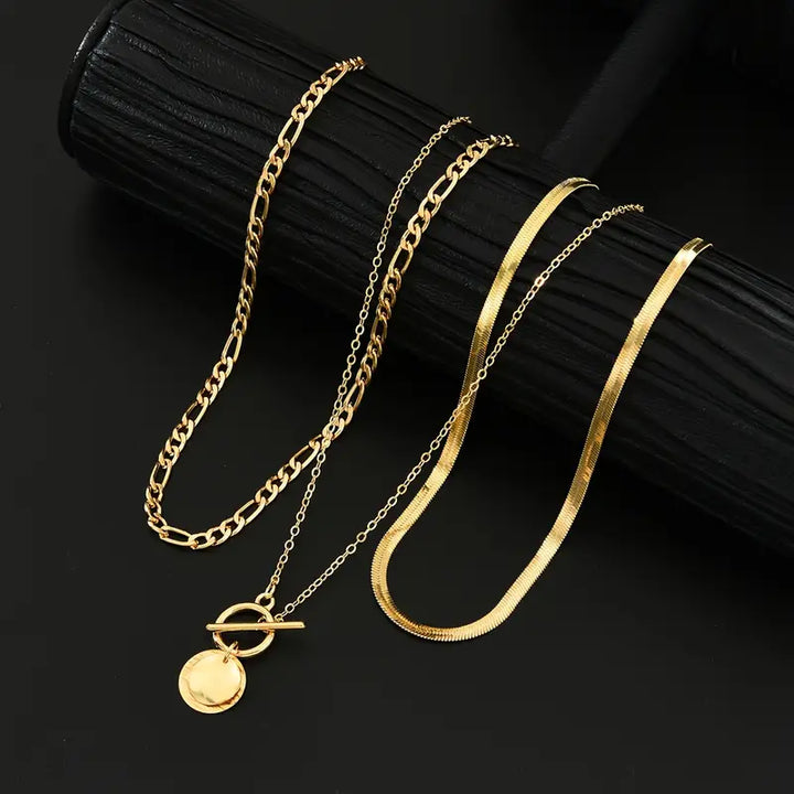Savia Textured Coin Necklace | Gold