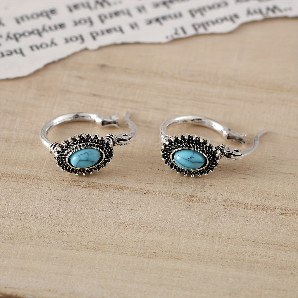 Turquoise Crest Hoop Earrings