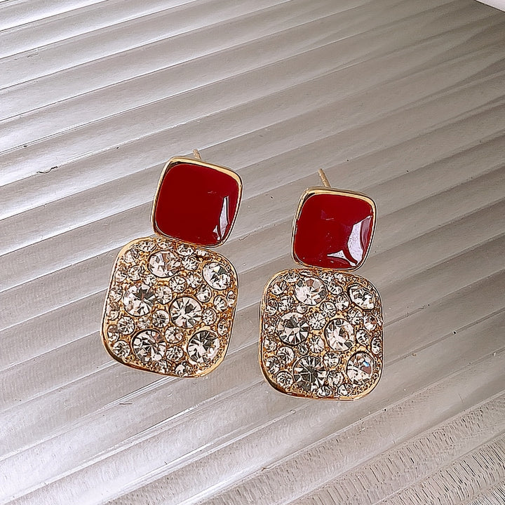 1 Pair Japanese Korean Style Blingbling Inlaid Artificial Glass Square Pendant Earrings