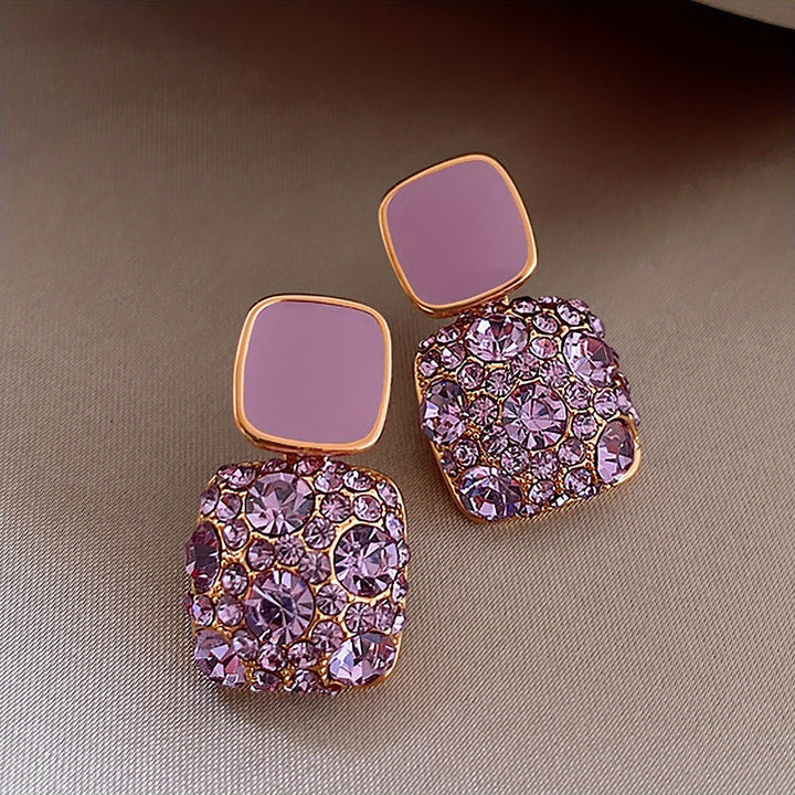 1 Pair Japanese Korean Style Blingbling Inlaid Artificial Glass Square Pendant Earrings
