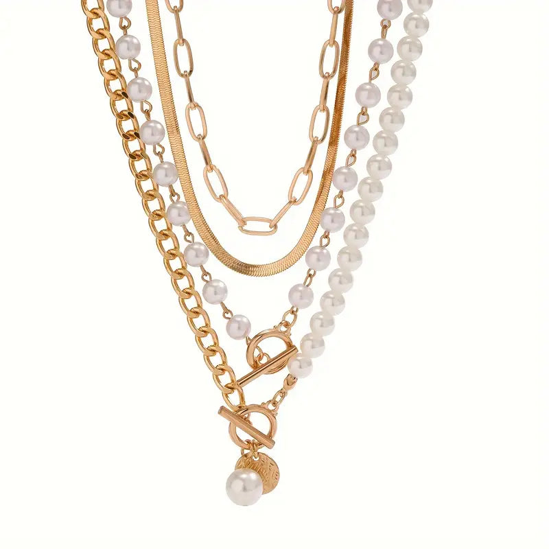 Set Pearl Necklace & Vintage Snake Chain