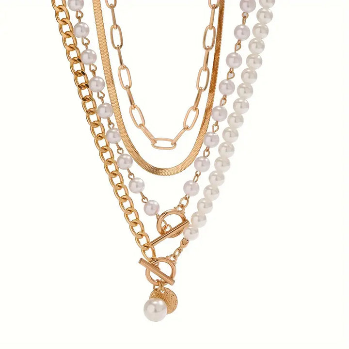 Set Pearl Necklace & Vintage Snake Chain