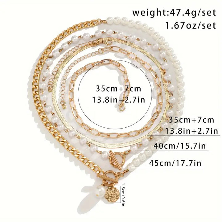 Pearl & Vintage Snake Chain Necklace Set | Gold
