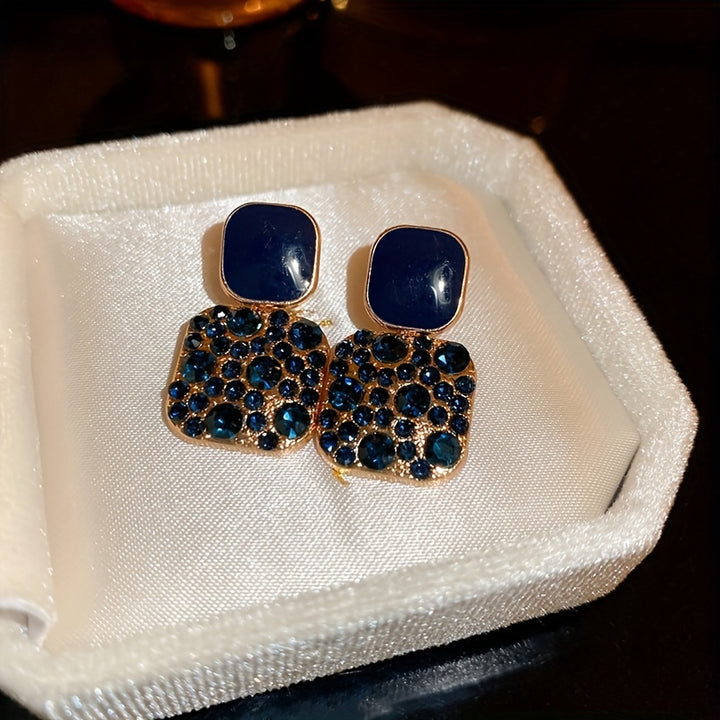 1 Pair Japanese Korean Style Blingbling Inlaid Artificial Glass Square Pendant Earrings