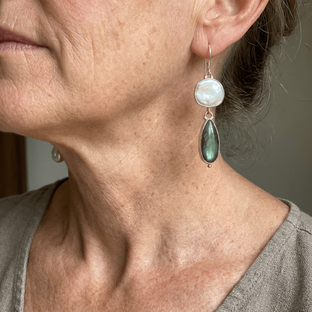 Elegant Statement Earrings with Labradorite Beads