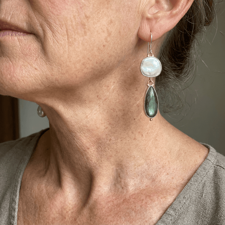 Elegant Statement Earrings with Labradorite Beads