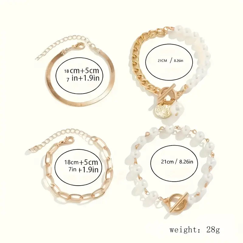 Chic bracelet set (4 pieces) – snake, pearls and links