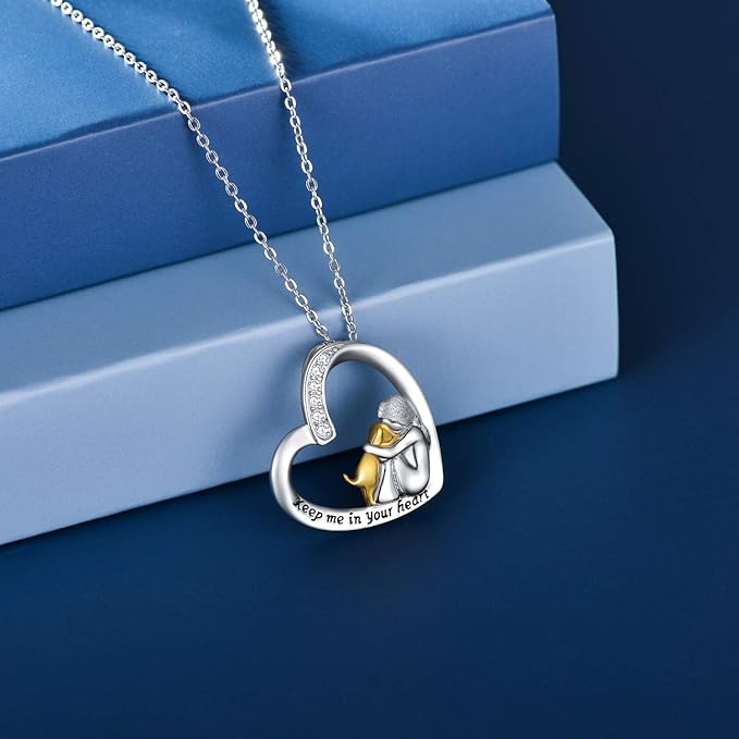 Silver Necklace with Heart Pendant, Dog Motif and Zirconia Stones