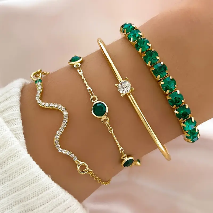 Luna | Set of elegant vintage green bracelets with crystals
