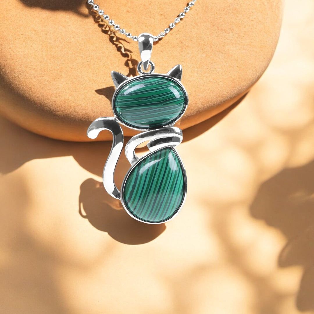 Elegant necklace made of natural stones with cat pendant