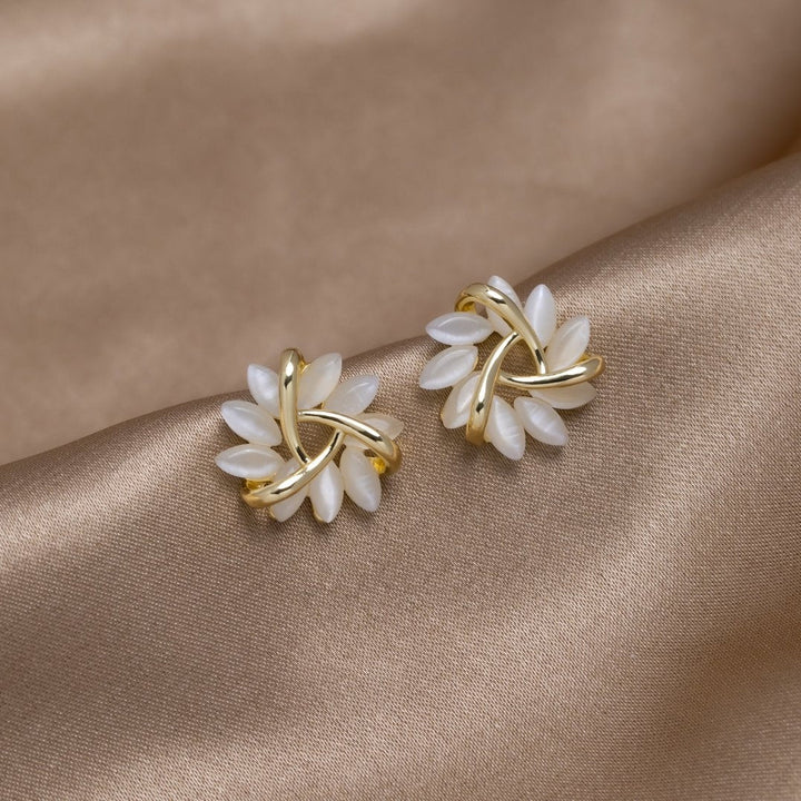 Gold Earrings with Opal Flowers