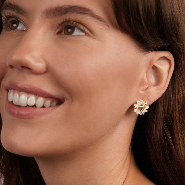Gold Earrings with Opal Flowers