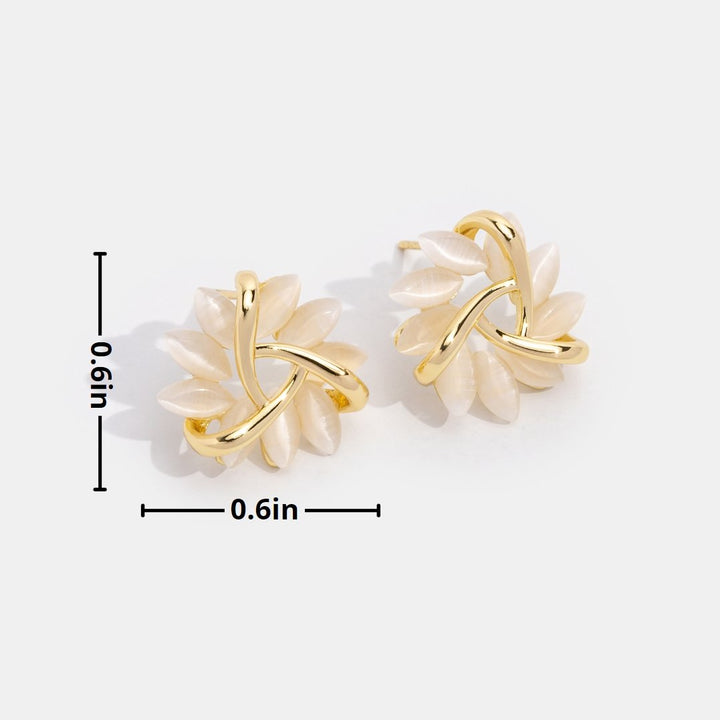 Gold Earrings with Opal Flowers